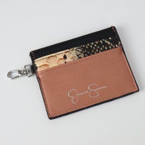 Jessica Simpson Card Holder Wallet Keychain Slim Wallet Brown Patterned